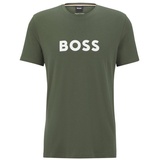 Boss Herren T-Shirt - T-Shirt RN, Rundhals, Kurzarm, großer Logoprint, Baumwolle Grün M