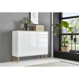 BMG Möbel Kommode Mailand Typ 10 105,5 x 86 x 33 cm Weiß / Artisan / Weiß Hochglanz