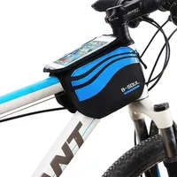 Fahrradtasche vorne, Rahmentasche mit 2 Fächern, geeignet für max. 14,73 cm(5,8 Zoll) Handys, transparentes und wasserdichtes PVC, Tasche für Mountainbikes, blau