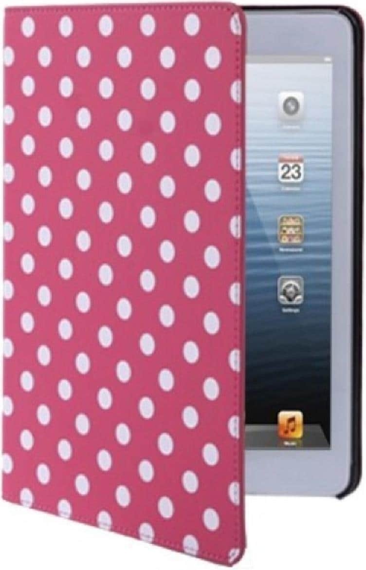König Design Schutzhülle Handytasche (Flip Quer) für Apple iPad mini / iPad mini 2 Retina Pink / Weiß gepunktet (3, IPad Mini 1), Tablet Hülle, Rosa