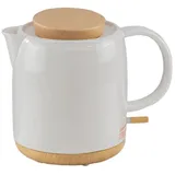 KVOTA Wasserkocher aus Keramik mit Holz-Deckel, 1 Liter Volumen, weiß - Modernes Design. 1200 W, 220V, 50-60 Hz. Tea kettle ceramic and wood elektrish white 1 L modern