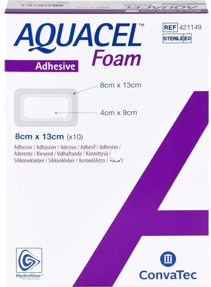 AQUACEL Foam adhäsiv 8x13 cm Verband 10 St