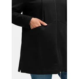 sheego Shirtjacke "Sweatjacke", Damen, Gr. 48/50, schwarz, 100% Baumwolle, Kapuzenfutter:100% Baumwolle, gemustert, unifarben, Shirts Shirtjacke
