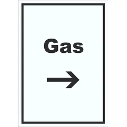 Gas Schild mit Text und Richtungspfeil rechts Anschluss hochkant A3 (297x420mm)