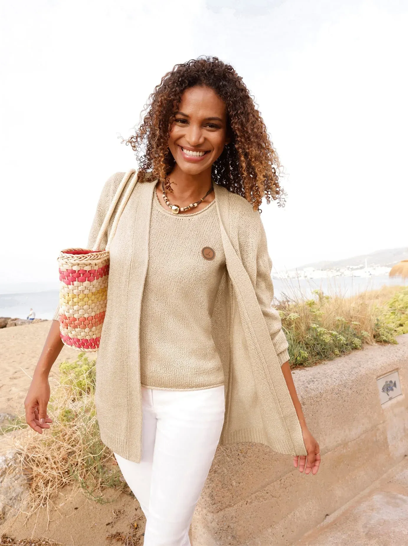 Longstrickjacke CASUAL LOOKS, Damen, Gr. 50, sand, 100% Polyacryl, unifarben, Strickjacken Longstrickjacke