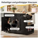 STILVORA Küchenwagen mit Trennwände,Kücheninsel Küchenschrank mit Schubladen&Lagerregale, (Küchenschrank, Esszimmerwagen, Buffetschrank, 1 St., 2 Türen aus gehärtetem Glas), MDF-Oberfläche, moderne Schubladengriffe, klappbarer Tischplatte schwarz