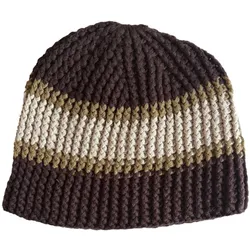 kuschelige Häkel-Mütze Winter-Mütze weiche Strick-Mütze mit Streifen Baumwoll-Mütze 7315GUY Braun/Weiß/Grün - One-Size