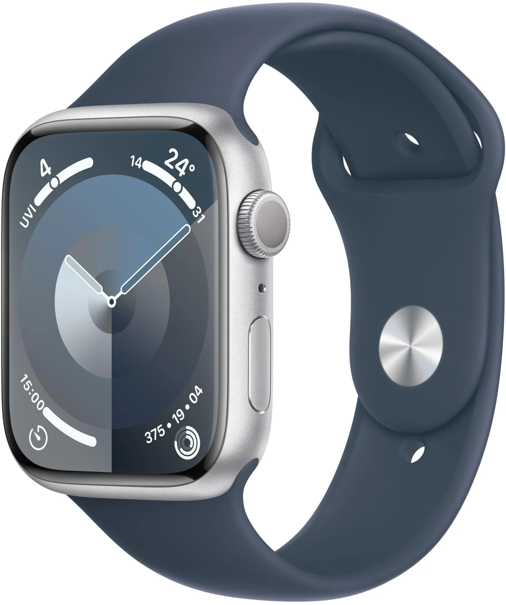 Apple Watch Series 9 [GPS, inkl. Sportarmband S/M sturmblau] 45mm Aluminiumgehäuse silber (Neu differenzbesteuert)