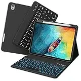 zoyu Tastatur Hülle für iPad Air 11 Zoll 2026/2025/2024, iPad Air 10.9 Zoll 2022/2020 5./4. Gen, Magnetische Bluetooth RGB QWERTZ Tastatur, Stifthalter Rechts, Weiche Stoßfeste TPU Hülle, Schwarz