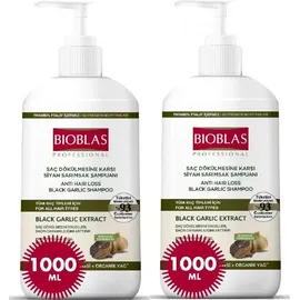 BIOBLAS 2x Bioblas Schwarzer Knoblauch Shampoo 1000ml Anti Haarausfall für Frauen und Männer, Geruchlos,