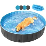 Yaheetech Faltbare Hundepool ⌀160 cm, Planschbecken für Hunde, mit Badebürste & 4 Flicken, Anti-Rutsch Hundebadewanne aus PVC, Schwarz - Schwarz