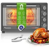 TurboTronic Minibackofen mit Umluft und Drehspieß 45 Liter, Schwarz, inkl. 2x Backblech, 2000W Mini Backofen Pizzaofen Klein/Groß