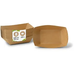 BIOZOYG 250 Stück Einwegschalen 400ml Pappschalen Fingerfood, ungebleichter Kraftkarton, für Pommes, Snacks und Currywurst, biologisch abbaubar