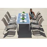 Merxx Garten-Essgruppe »Amalfi«, (7 tlg., 6x Stapelsessel, 1x Ausziehtisch 140(200)x90 cm), pulverbeschichtetes Aluminium, aus 100% Polyester, für 6 Personen, grau