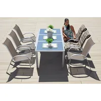 Merxx Garten-Essgruppe »Amalfi«, (7 tlg., 6x Stapelsessel, 1x Ausziehtisch 140(200)x90 cm), pulverbeschichtetes Aluminium, aus 100% Polyester, für 6 Personen, grau