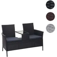 Poly-Rattan Sitzbank mit Tisch HWC-E24, Gartenbank Sitzgruppe Gartensofa, 132cm ~ schwarz, Kissen dunkelgrau