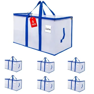 ZFWDSY Umzugstaschen 93 L, 6er-Pack Aufbewahrungstaschen mit Reißverschluss, Umzugskartons Heavy Duty Extragroß, Packtaschen für Umzugsbedarf, Faltbare Reisetasche oder moving bag
