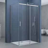 SOGOOD doporro Eckdusche 90x120x195cm Duschkabine Duschabtrennung ESG-Sicherheitsglas Klarglas Schiebetür inkl. Easy-Clean-Beschichtung Einstieg