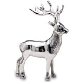 Große stehende Aluminium XL Deko Hirsch Figur - silbern glänzende Jagdfigur mit Geweih - Weihnachts-Deko zum Hinstellen Höhe 29 cm