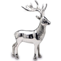Große stehende Aluminium XL Deko Hirsch Figur - silbern glänzende Jagtfigur mit Geweih - Weihnachts-Deko zum Hinstellen Höhe 29 cm