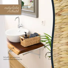 HMF Aufbewahrungskorb Badezimmer Korb geflochten aus Wasserhyazinthe mit Holzgriffen 30 x 15 x 13 cm beige
