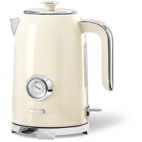 Wiltal Wasserkocher [1,7L, 2200W], Retro Creme, Edelstahl, Toaster Wasserkocher set Retro (Wassertemperaturanzeige im Retrodesign, außenliegende Wasserstandsanzeige) Vintage Teekocher...