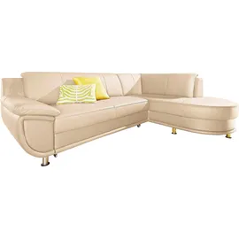 TRENDMANUFAKTUR Ecksofa "Rondo, zeitlos und elegant, bequem, L-Form", beige (creme), B:265cm H:85cm T:190cm, Softlux-Kunstleder;Primabelle-Microfaser;NaturLeder (handschuhweiches Rindsleder in Sitz und Rücken mit SOFTLUX-Kunstleder als Korpus-Bezug);Struktur (23%
