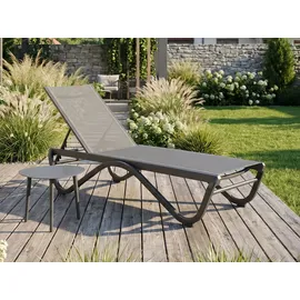 beautysofa SOMNENLIEGE Marina, 5-stufige Verstellung der Rückenlehne, mit Tisch, Metallrahmen, Grau