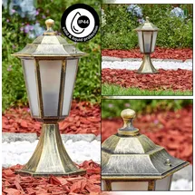 hofstein Sockelleuchte Metall/Glas 1 x E27 IP44 spritzwassergeschützt braun/gold