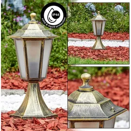 hofstein Sockelleuchte Metall/Glas 1 x E27 IP44 spritzwassergeschützt braun/gold