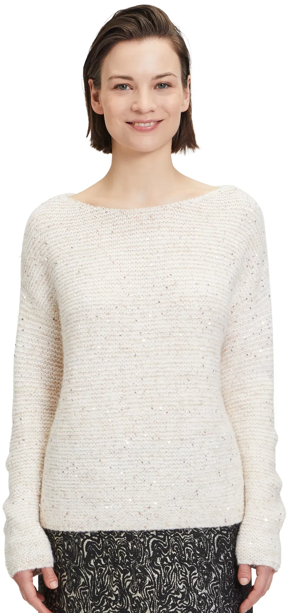 Strickpullover BETTY & CO "Betty & Co Strickpullover mit Pailletten", Damen, Gr. 46, beige, Strick, Obermaterial: 72% Polyester, 25% Polyacryl, 2% Wolle, 1% Elasthan., feminin, gerade normal, Langarm, Pullover, Pailletten