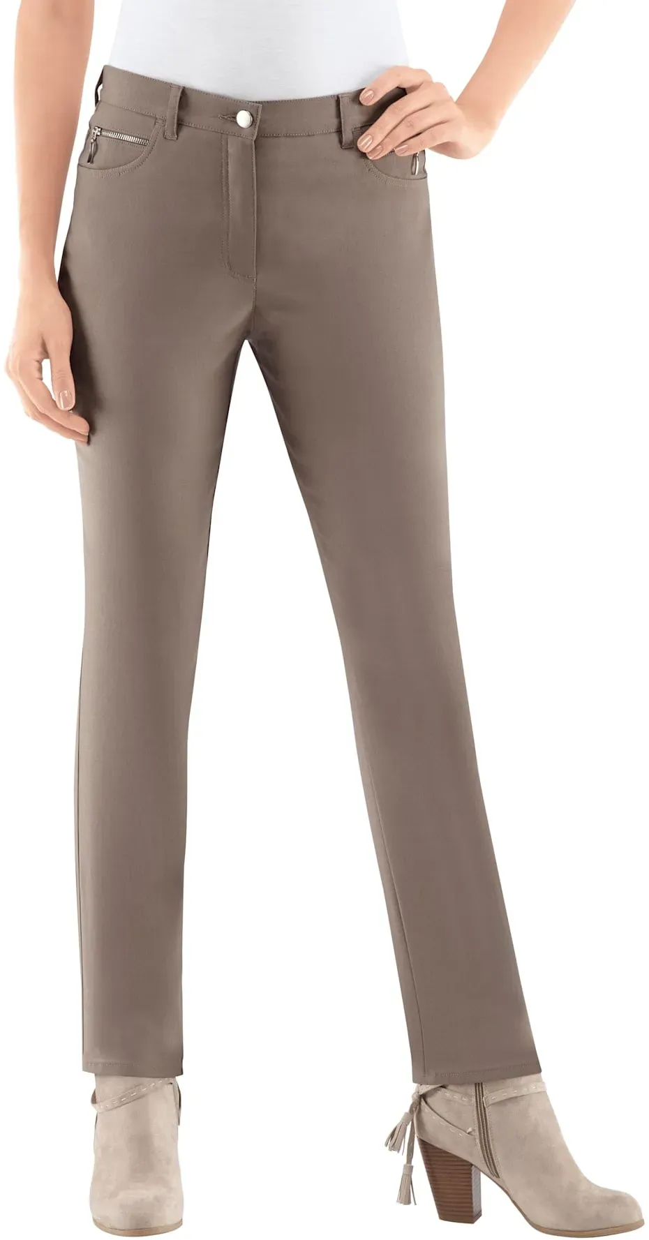 Thermohose STEHMANN, Damen, Gr. 52, Normalgrößen, grau (taupe), 76% Viskose, 21% Polyamid, 3% Elasthan, unifarben, lang, Hosen Gerade Hose Thermohose