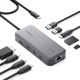 Inateck 10 in 1 USB C Hub, 4K 60Hz HDMI Docking Station, USB C Video+Data, 100W PD, 10Gbps 2 USB 3.2 C, 2 USB 3.0 A, RJ45 Ethernet, SD/TF, 50cm Kable, Für Notebooks, USB-C 3.1