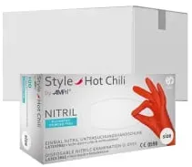 Style Hot Chili Nitrilhandschuhe, puderfrei, rot 01178-M , 1 Karton = 10 Packungen à 100 Stück, Größe M