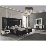 JVmoebel Schlafzimmer-Set Elegantes Schlafzimmer Set aus Holz und Edelstahl in Schwarz/Weiß, (5-tlg), Made in Europa schwarz