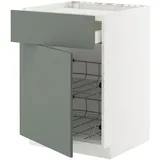 IKEA METOD / MAXIMERA Unterschr.f Kochf/Schubl./2Drkörbe weiß/Nickebo matt graugrün