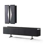 aea Schwarzes Wohnzimmer Set TV-Lowboard 50 cm x 65 cm Schwarz Holz