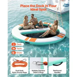 Vevor Aufblasbares Schwimmdock, 3,05x2,44 m, Schwimmplattform mit Rutschfester Oberfläche, Tragetasche & Abnehmbarer Leiter, Schwimmende Insel, Wasserplattform für Pool, Strand & Meer, Oval