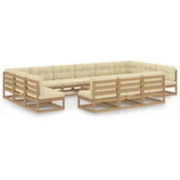 vidaXL 14-tlg Garten-Lounge-Set Kissen Honigbraun Massivholz