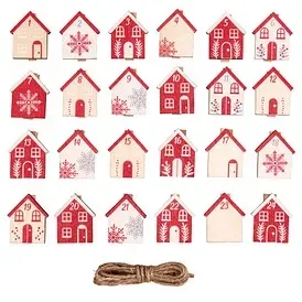 Rayher Adventskalenderzahlen Holzhaus 1- 24 natur/rot/weiß