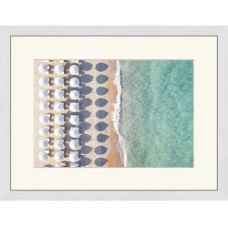 ANY IMAGE Digitaldruck »Strand mit Sonnenschirmen«, Rahmen: Buchenholz, weiß - weiss