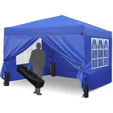 SURFOU Pavillon 3x3m Wasserdicht Stabil Winterfest Gartenpavillon, Faltpavillon mit 4 Seitenteilen Gartenzelt Pavillon wasserdicht stabil blau