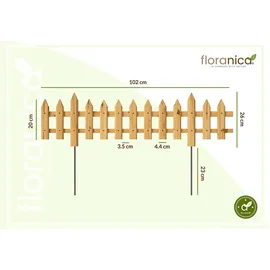 Pemicont Floranica Steckzaun Gartenzaun Kiefer 1 stk 20 x 100 cm Natur Metallstäben Begrenzungszaun Dekorative Beeteinfassung Beetumrandung