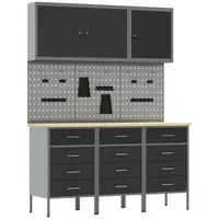 vidaXL 8-teiliges Werkbank-Set aus schwarzem Stahl