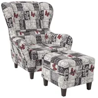 Supellex Ohrensessel Sofia Patchwork 72 x 95 x 73 cm Grau/Mehrfarbig mit Hocker