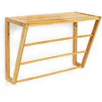 Relaxdays Bambus mit Ablage, HxBxT:30x42x20cm, 3 Handtuchstangen, kleines Badregal,