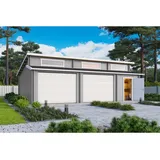 Lasita Maja Hawaii Set mit Sektionaltor Garage 44 mm 2-Raum, 780 x 579,6 cm (Außenmaß), Holz - grau