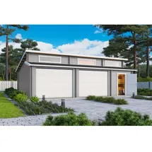 Lasita Maja Hawaii Set mit Sektionaltor Garage 44 mm 2-Raum, 780 x 579,6 cm (Außenmaß), Holz - grau