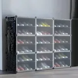 YUENFONG Schuhregal Schuhablage Schuh Organizer Schuhregale aus Kunststoff mit durchsichtig Tür, Schuhschrank Platzsparend Schuhboxen, für Schuhen, Spielzeug, Kleidung(122×32×93cm)