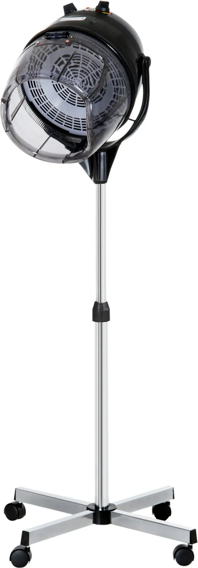 HOMCOM Haartrockner Helm 1180W mit Höhenverstellung, Haartrockner-Helm mit Timer 60 Minuten und drehbaren Rädern, aus PP, PC und Stahl, 65x65x115-165 cm, Schwarz   Aosom